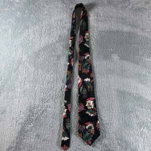 DAKS London New York Mens Silk Tie Floral Botanical Black Purple Made in USA